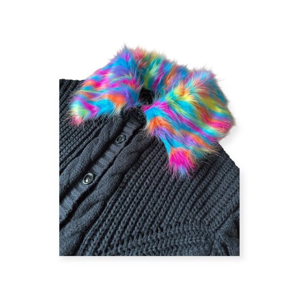 Lala Unbothered Grandpa Cardigan Button Up Chunky Cable Knit Black Size S/M - Picture 5 of 5